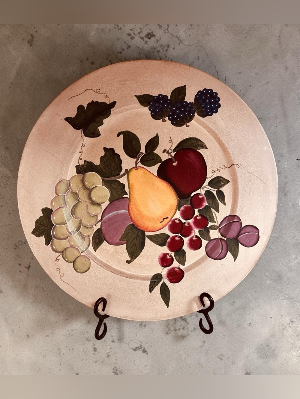 VNTG Hand-Painted Fruit Decorative Serving Plate - Cream Home Interiors Y2K